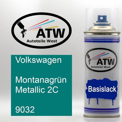 Volkswagen, Montanagrün Metallic 2C, 9032: 400ml Sprühdose, von ATW Autoteile West.